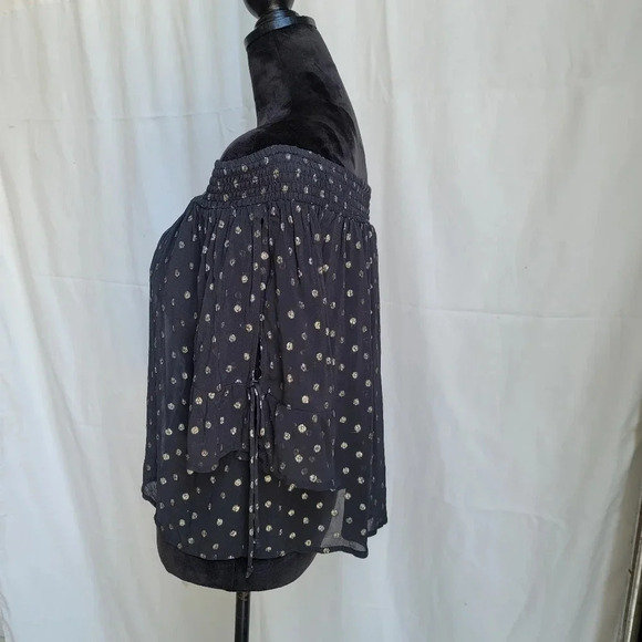Abercrombie & Fitch Gold Polka Dot Top Off Shoulder Open Tie Sleeve Blouse Sz S - Picture 3 of 10